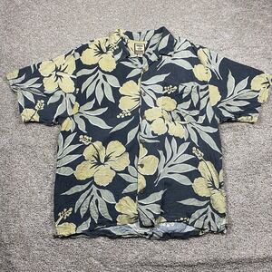 Tommy‎ Bahama Mens Large Button Up 100% Silk Floral Hawaiian Shirt Pocket Loop